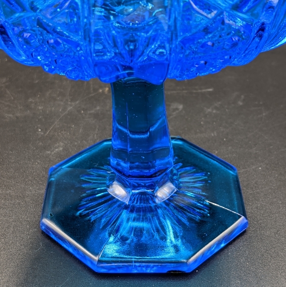 Vintage Kemple McKee Compote Scalloped Rim 6.5" Deep Blue For Christmas/ Hanukka - Picture 4 of 11